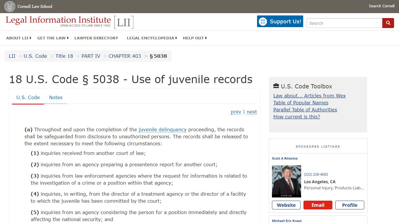 18 U.S. Code § 5038 - Use of juvenile records | U.S. Code | US Law ...